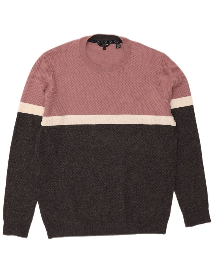 Ted Baker Pull à col rond pour homme Taille 3 Noir moyen Colourblock