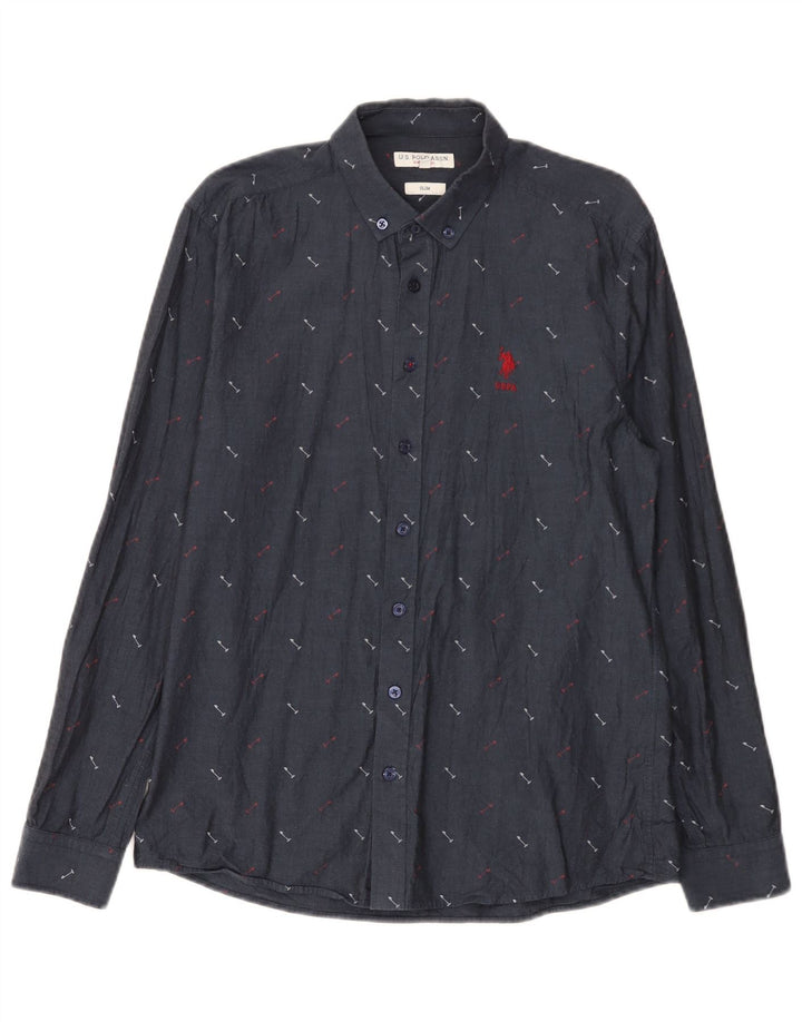 U.S. Polo Assn. Chemise Slim Motif Abstrait Homme Bleu Marine Moyen Coton