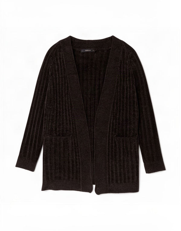 Zara Cardigan long surdimensionné pour femme UK 14 Bleu marine moyen