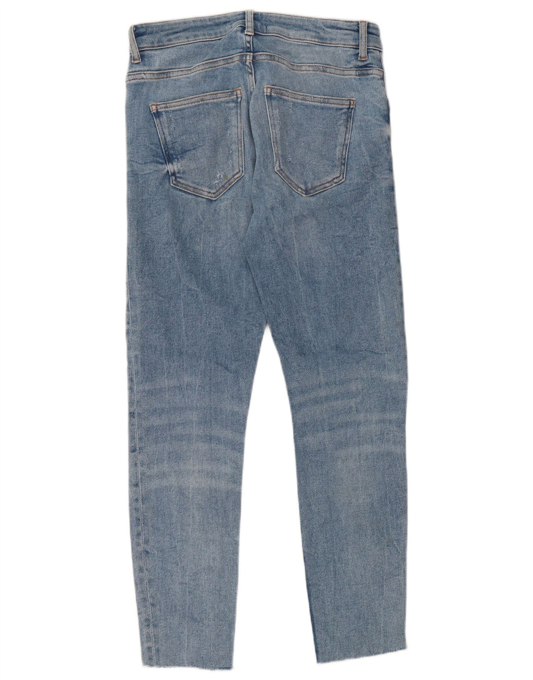 ZARA Femmes Crop Distressed Skinny Jeans EU 40 Moyen W30 L26 Bleu Coton