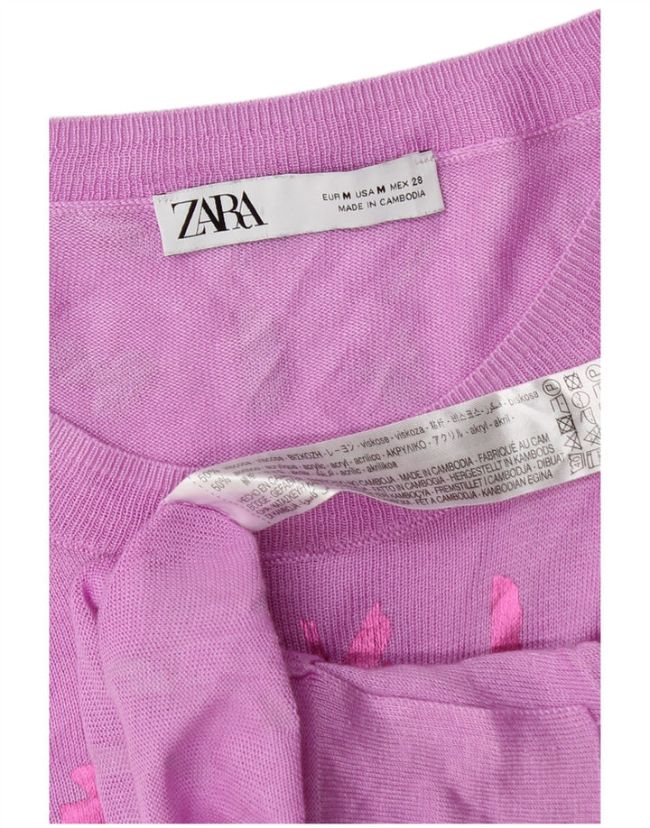 Zara Pull à col rond à motif abstrait pour femme UK 14 Rose moyen