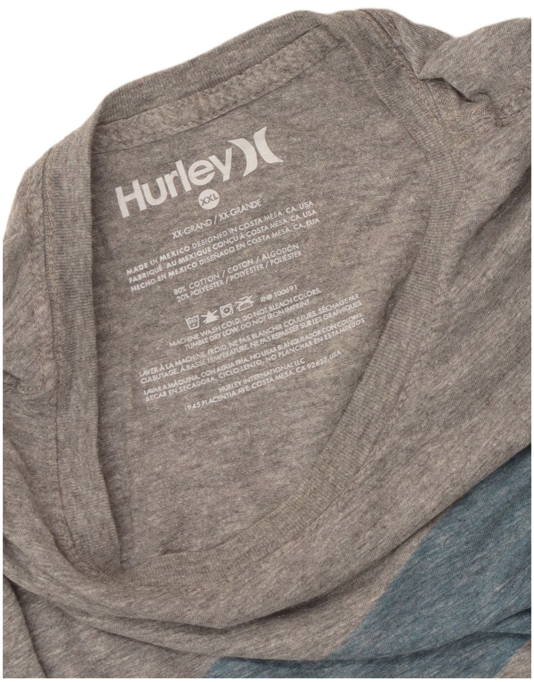 Hurley T-shirt graphique pour homme 2XL Gris Coton