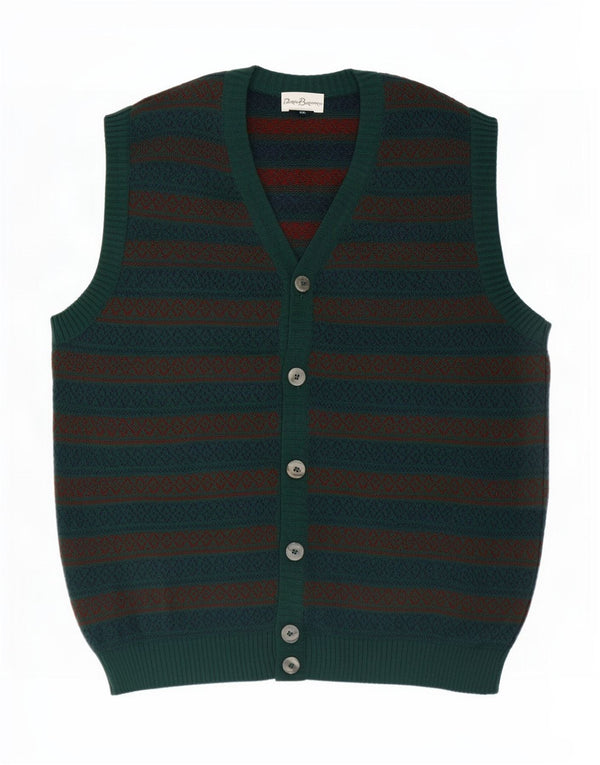 Patrick Bernard Mens Sleeveless Cardigan Sweater IT 58 2XL Green Geometric