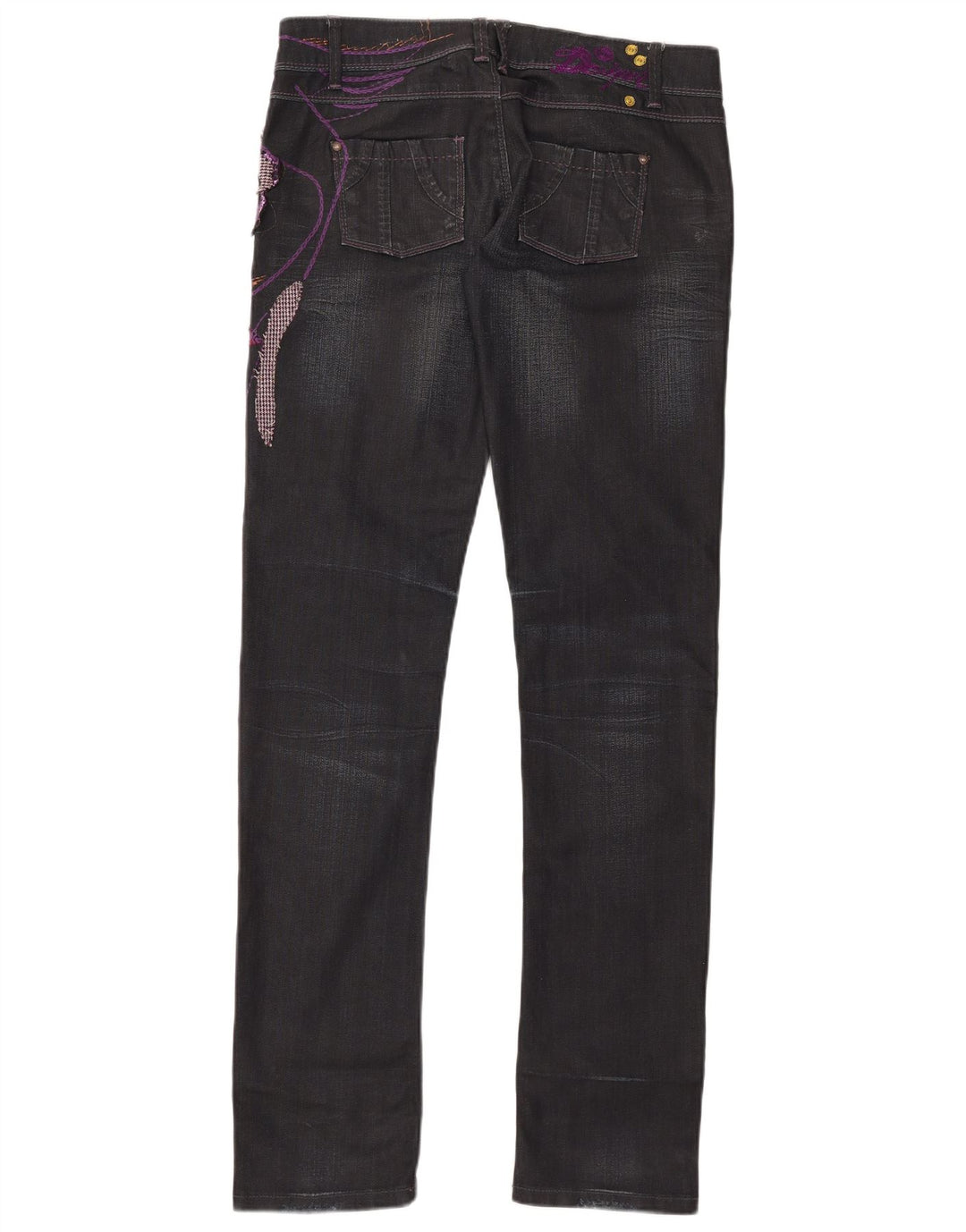 Desigual Jean Slim Graphique Femme EU 40 Moyen W32 L35 Coton Noir