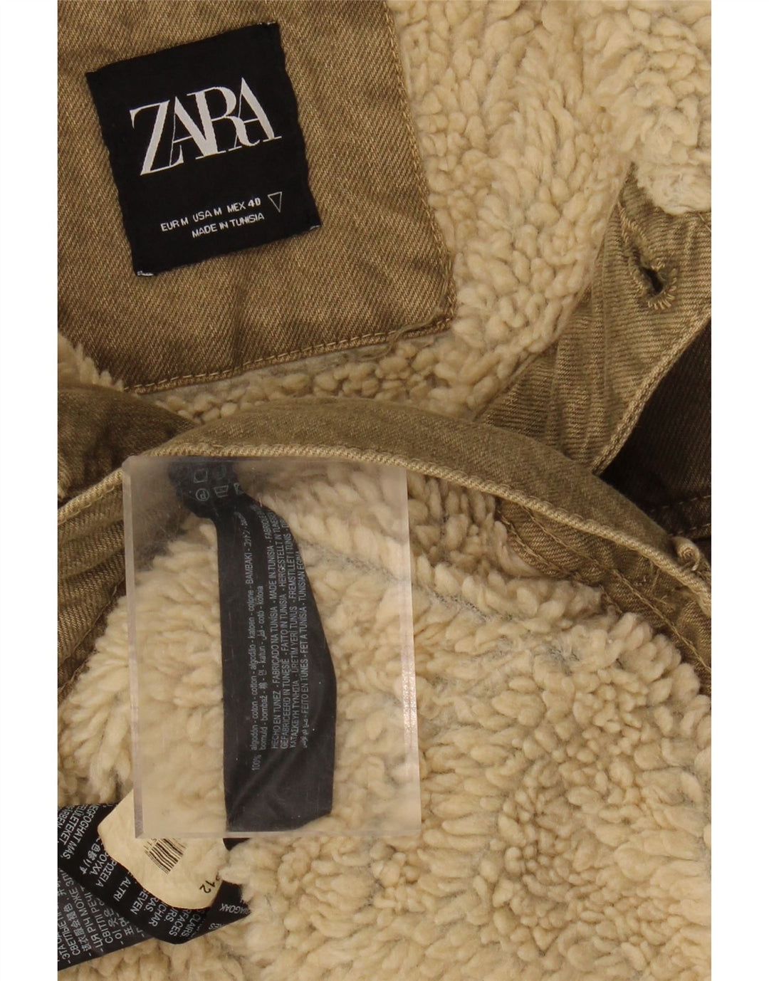 Zara Veste en jean Sherpa pour homme UK 38 en coton kaki moyen