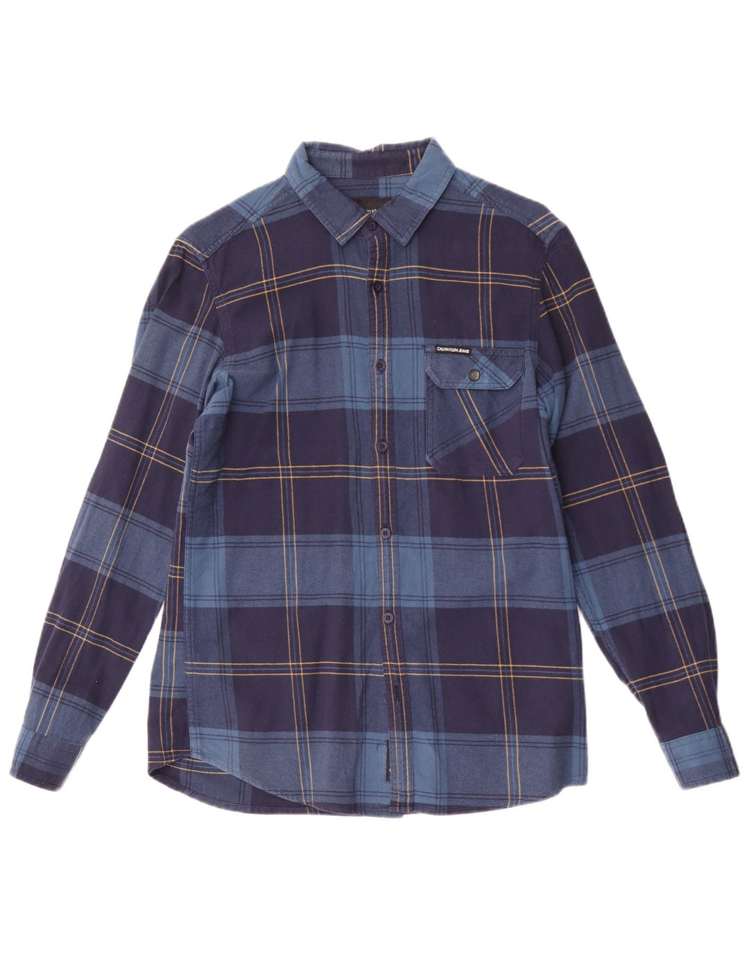Calvin Klein Chemise slim en flanelle pour homme Bleu marine à carreaux en polyester