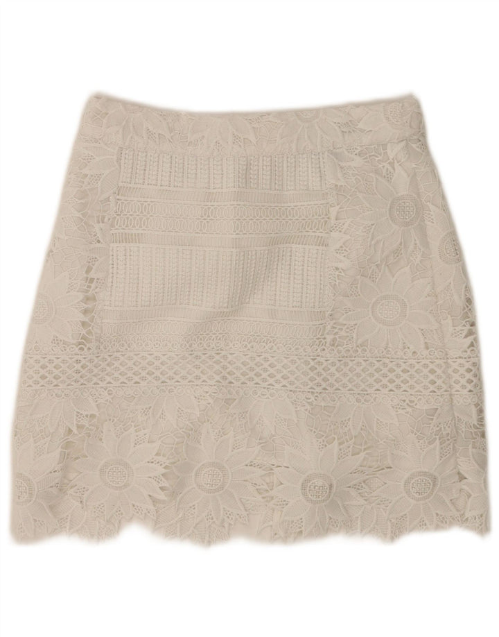Topshop Mini jupe femme UK 8 Small W28 Blanc Floral Polyester