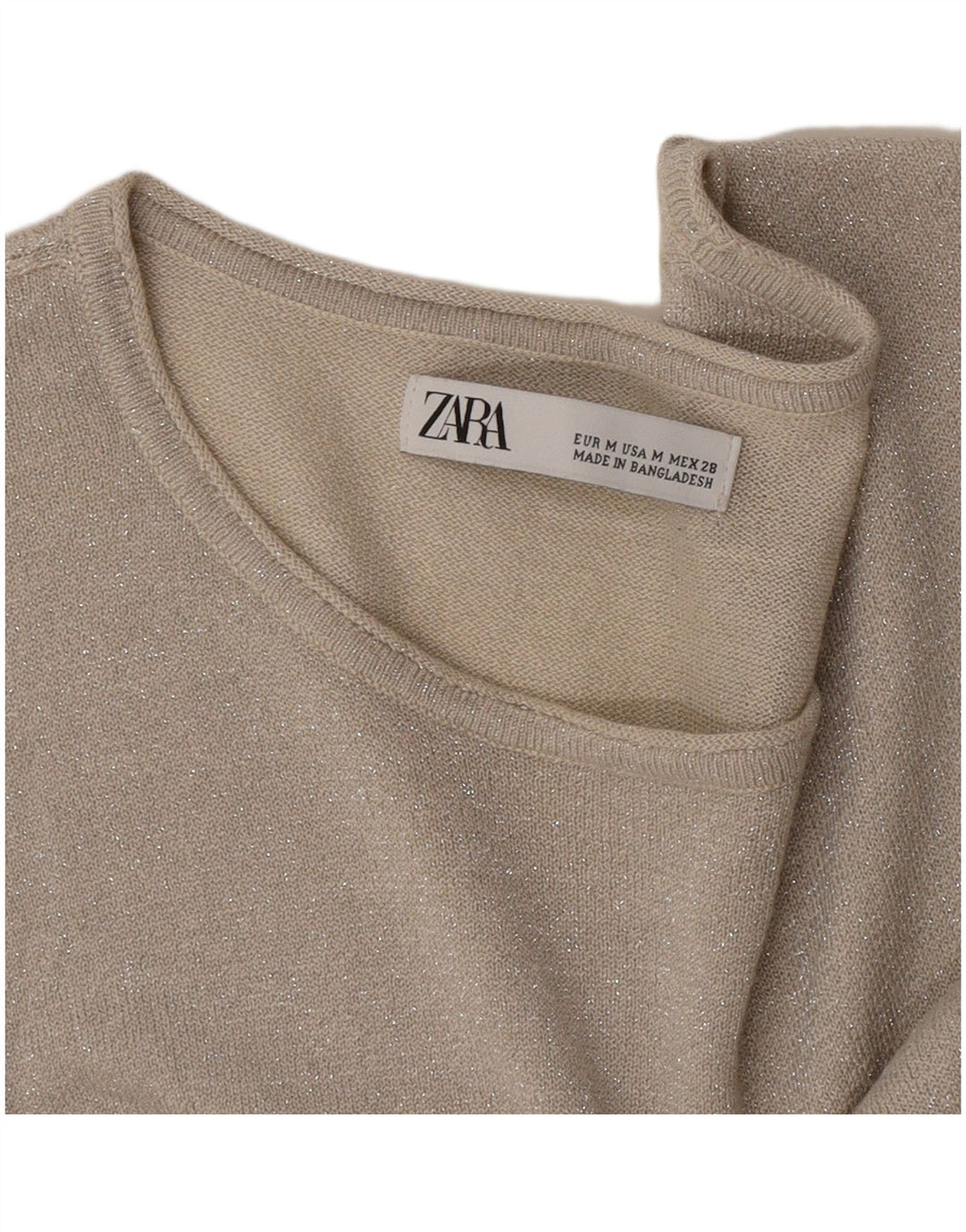 Zara Pull à manches courtes et col bateau pour femme Gris moyen UK 12
