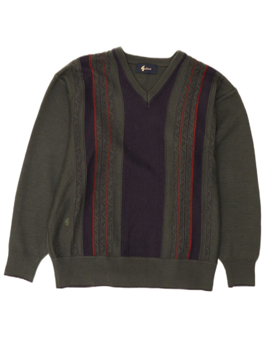 Gabicci Pull Col V Homme Kaki Moyen Laine Colorblock