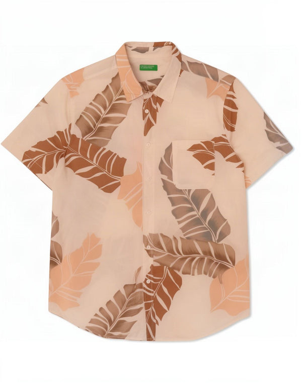 Benetton Chemise hawaïenne à manches courtes pour homme 3XL en coton floral blanc cassé