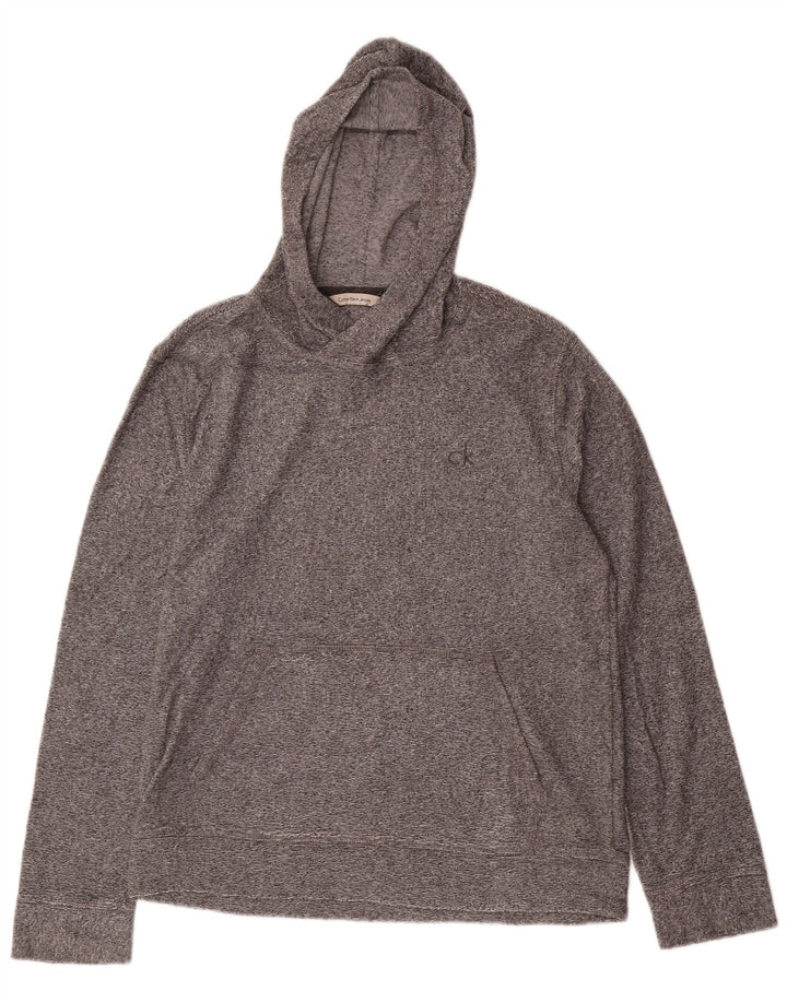 CALVIN KLEIN JEANS Pull à capuche pour femme UK 14 Gris moyen chiné en coton