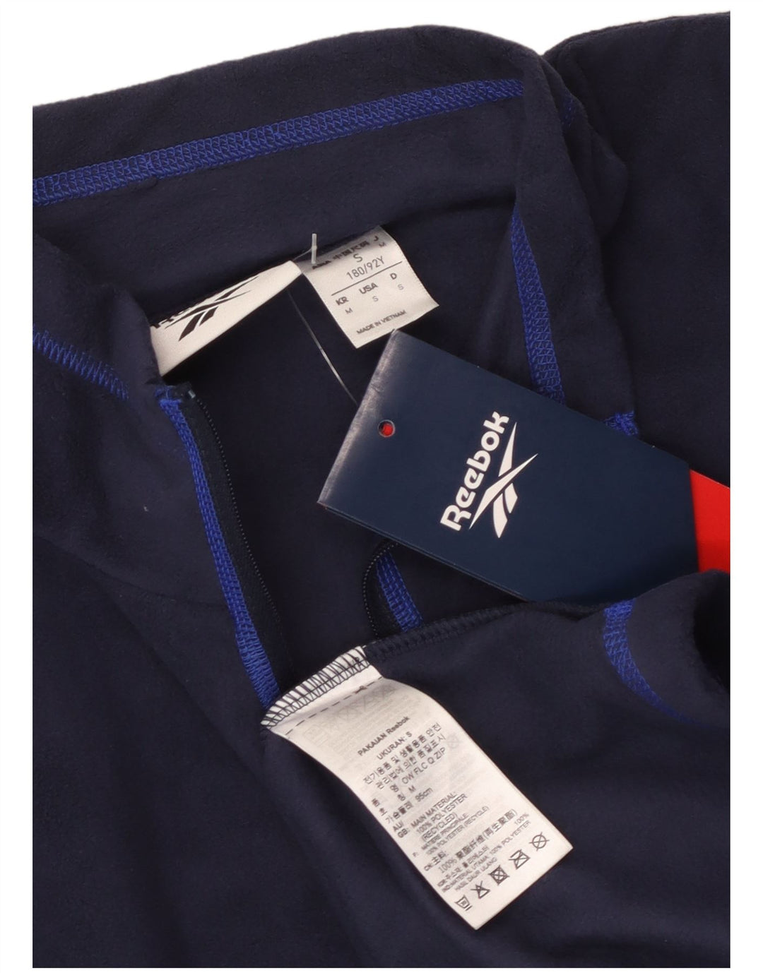 Reebok Pull Polaire Zip Neck Homme Bleu Marine Moyen Polyester Sports