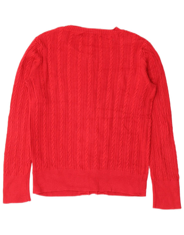 EDDIE BAUER Pull Cardigan Femme UK 10 Petit Coton Rouge