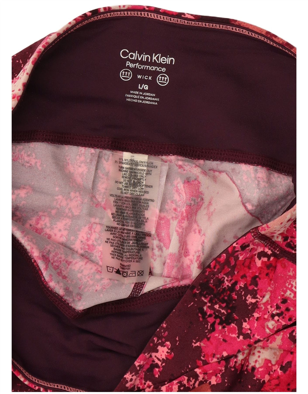 CALVIN KLEIN Leggings à motif abstrait pour femme UK 14 Large Nylon Bordeaux