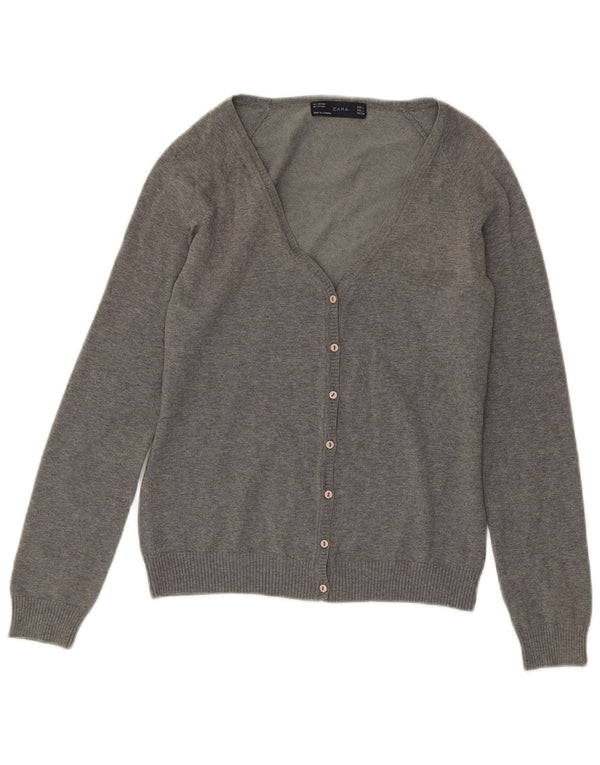 Zara Womens Cardigan Sweater UK 14 Large Gris Moucheté Coton