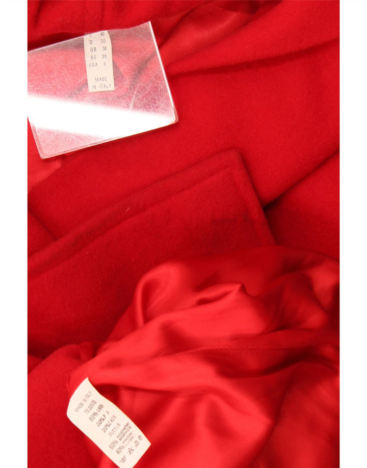 vintage Femmes À Capuchon Surdimensionné Double Breasted Manteau US 8 Laine Rouge Moyenne