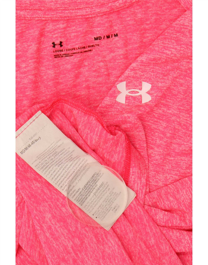 Under Armour T-Shirt Graphique Femme UK 12 Polyester Moucheté Rose Moyen