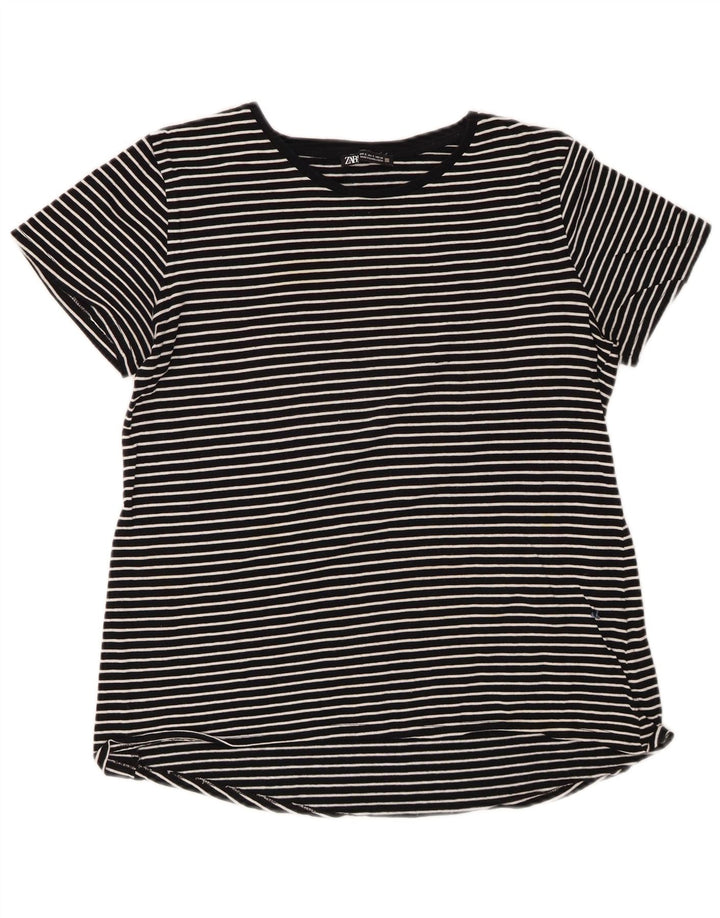 Zara Womens T-Shirt Top UK 10 Petit Noir Rayé