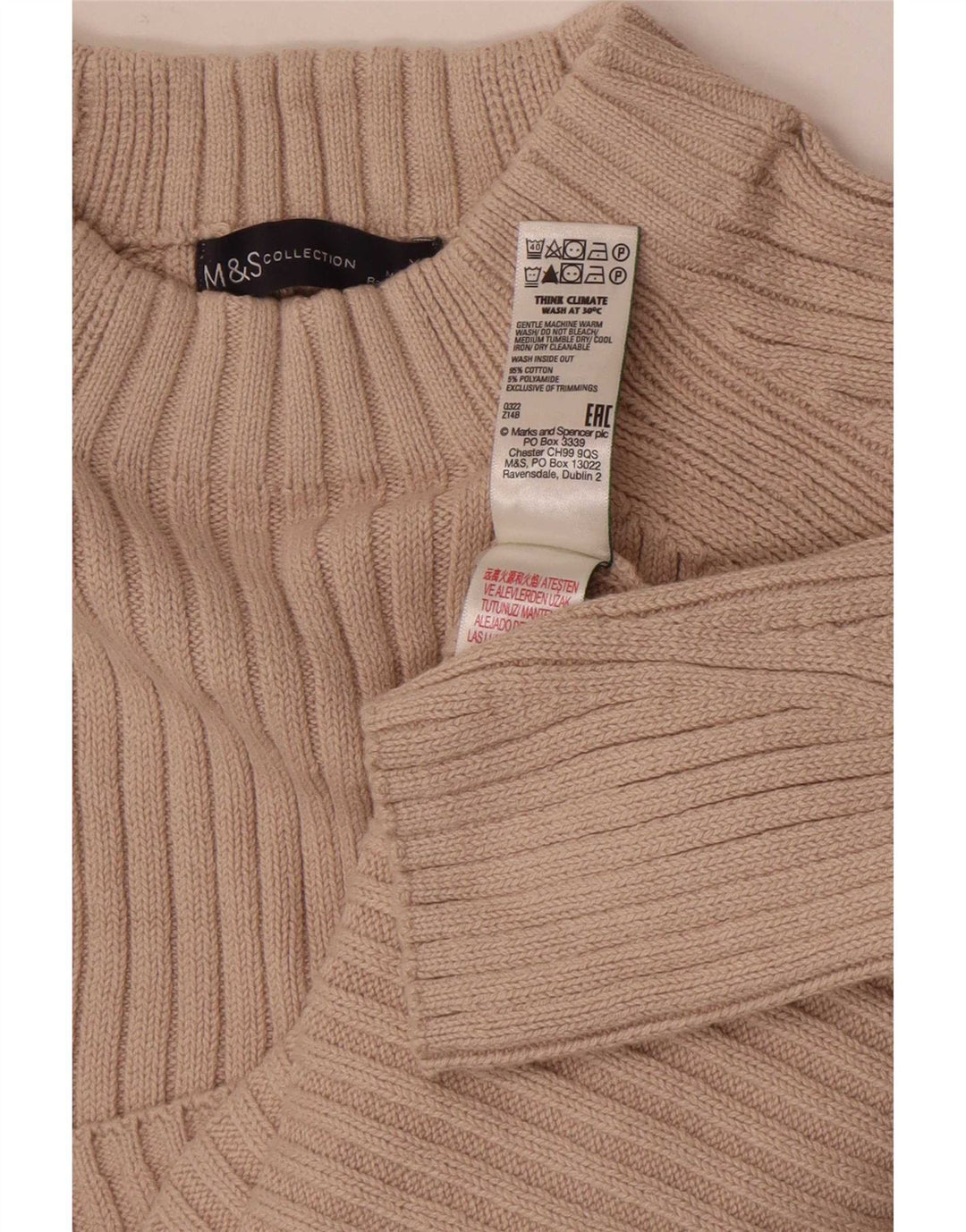 Marks & Spencer Pull col roulé pour femme XS en coton beige