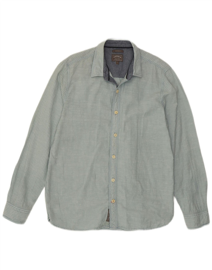 Fat Face Chemise classique pour homme en lin à rayures bleues