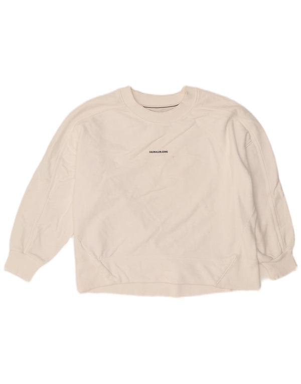 Calvin Klein Jeans Sweat-shirt à manches 3/4 pour femme UK 10 Petit Blanc