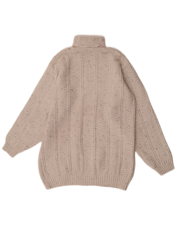 vintage Mens Roll Neck Jumper Pull XL Blanc Moucheté Acrylique