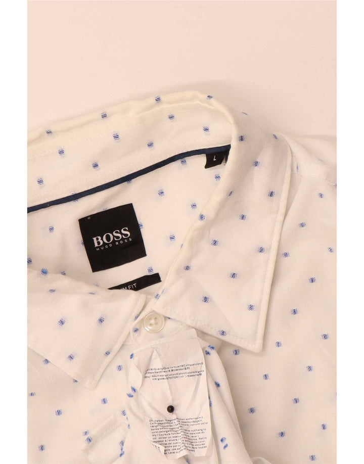 HUGO BOSS Chemise Slim Fit Large Coton à Pois Blanc