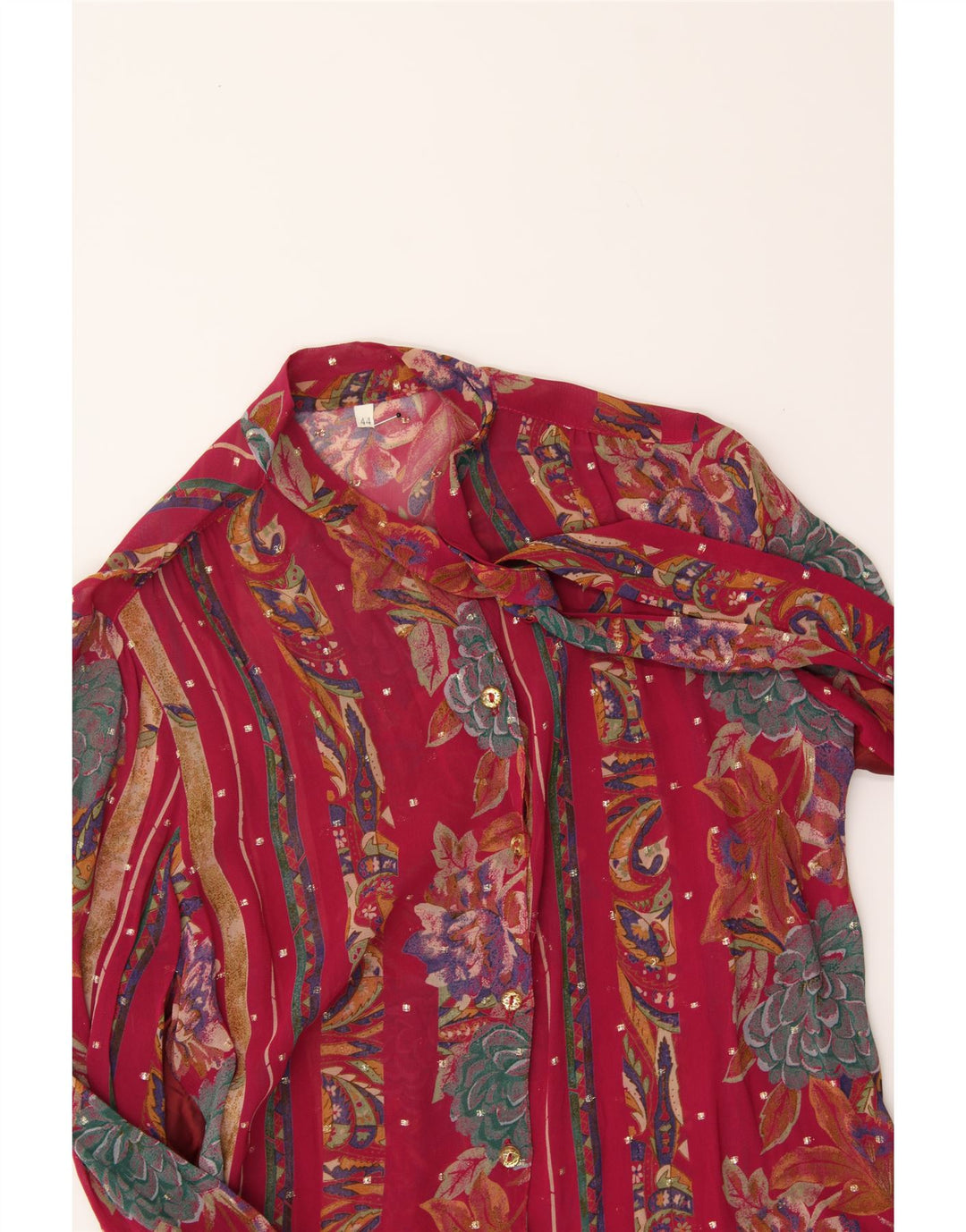 VINTAGE Womens Front Tie Shirt Blouse IT 44 Medium Burgundy Floral Vintage Vintage and Second-Hand Vintage from Messina Hembry 
