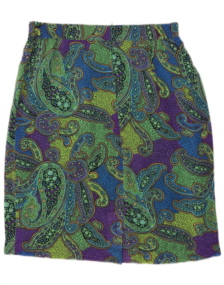 jupe crayon femme vintage IT 44 Medium W34 Vert Paisley Polyester
