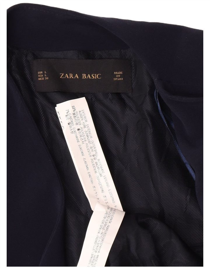 Zara Veste Blazer Ouverte Femme UK 14 Large Bleu Marine Polyester