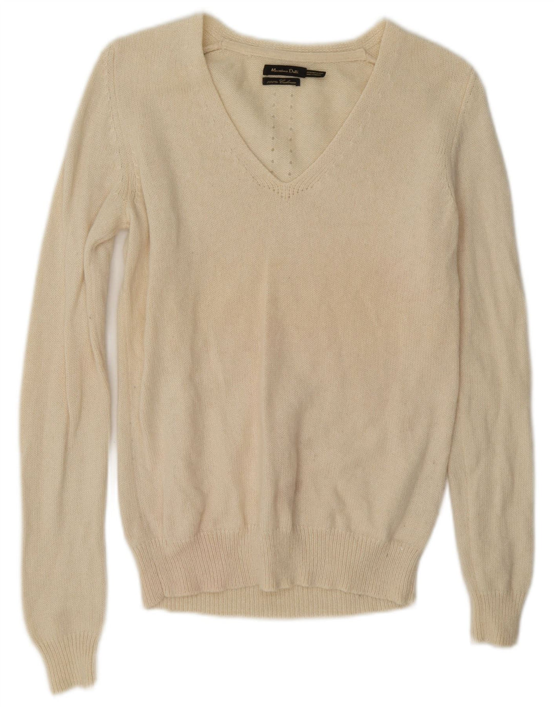 Massimo Dutti Pull col V pour femme UK 14 Medium Off White Cashmere
