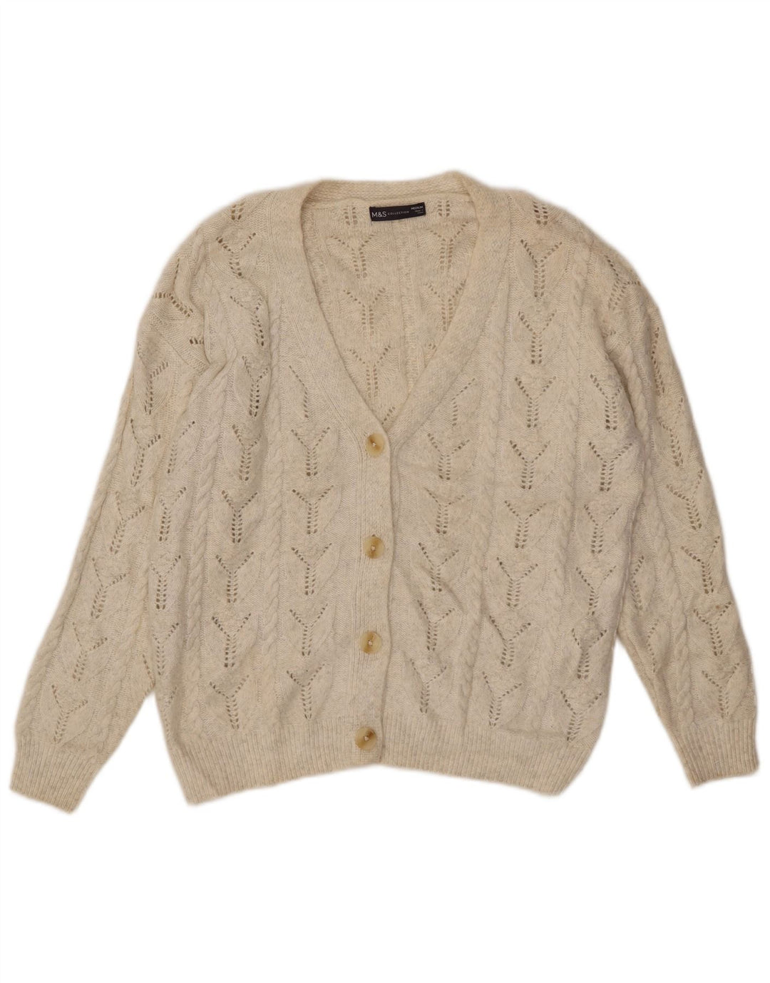 MARKS & SPENCER Pull Cardigan Femme UK 14 Polyester Blanc Moyen