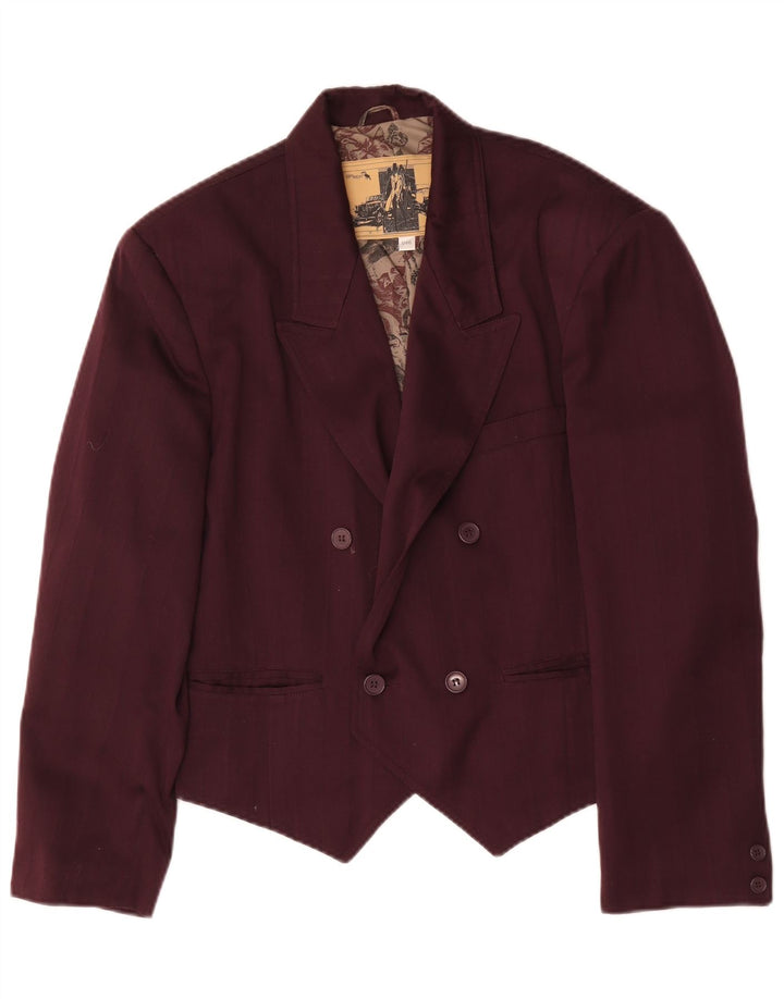 Veste Blazer Double Boutonnage Femme Vintage IT 46 Grand Polyester Bordeaux