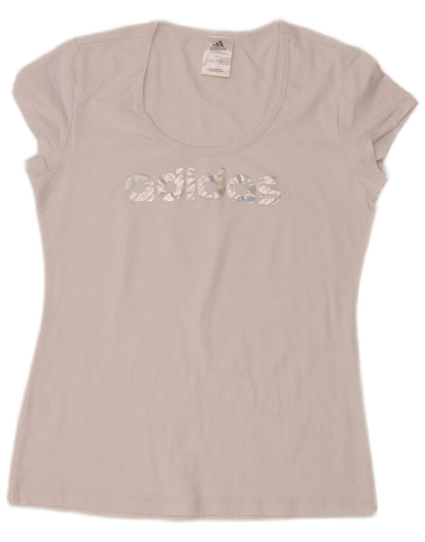Adidas T-shirt graphique pour femme UK 18 XL Blanc Coton