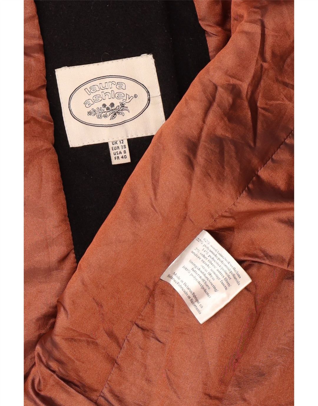 LAURA ASHLEY Manteau pour femme UK 12 Laine noire moyenne