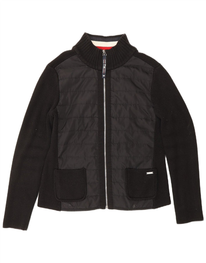 TOMMY HILFIGER Pull Cardigan Femme UK 10 Petit Noir Polyester