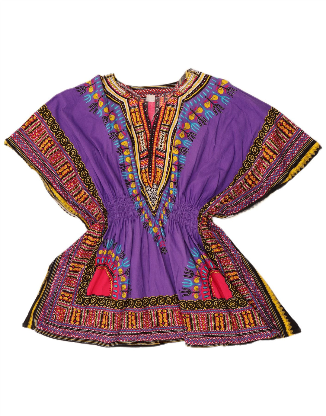 vintage Womens Beach Blouse Top One Size Violet Géométrique Coton
