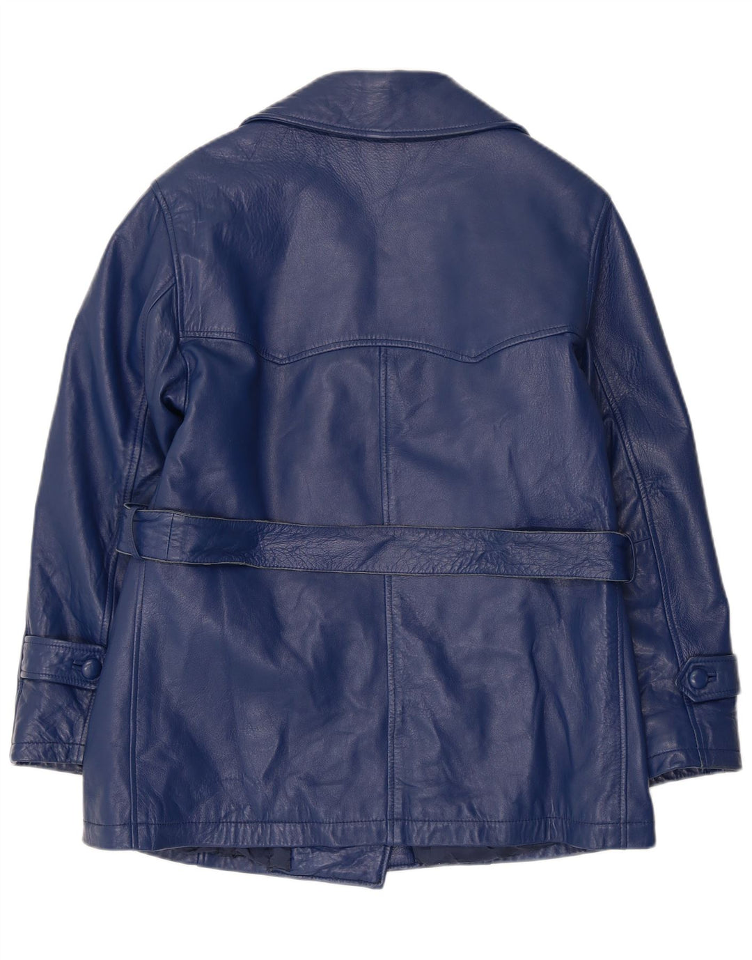 veste en cuir double poitrine vintage femme UK 12 Bleu Marine Moyen