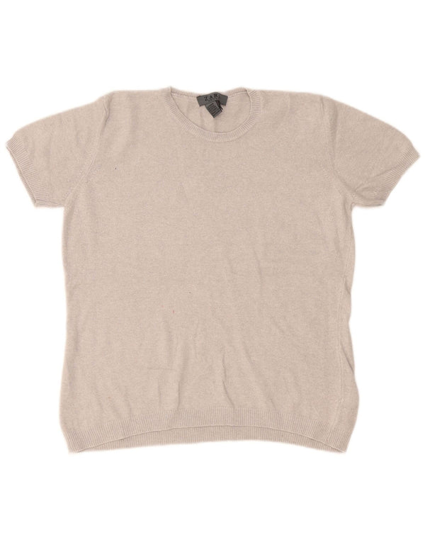Zara Pull à manches courtes et col rond pour femme UK 16 Large Rayonne Grise