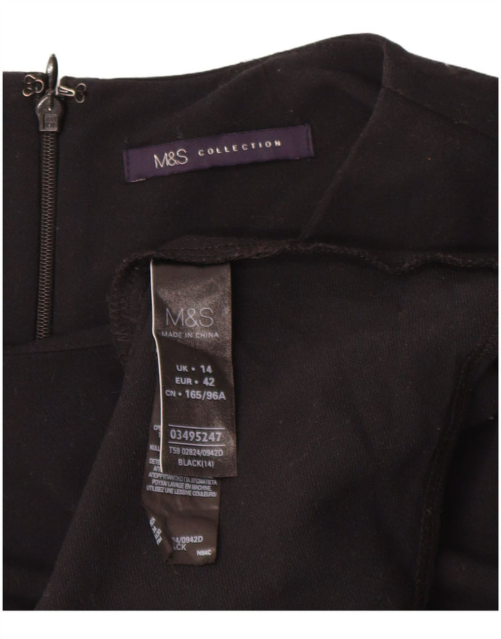 Marks & Spencer Robe trapèze à manches longues pour femme UK 14 Large Noir Polyester