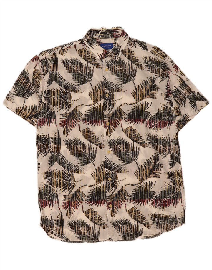 JACK & JONES Mens Short Sleeve Shirt Large Off White Floral
