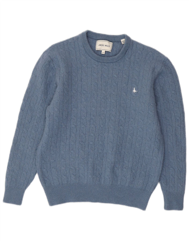 JACK WILLS Pull ras du cou pour femme en laine bleue