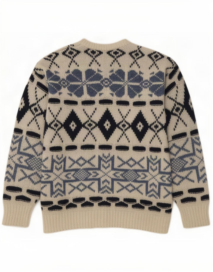 Shetland Pull à col rond pour homme Large Blanc cassé Fair Isle