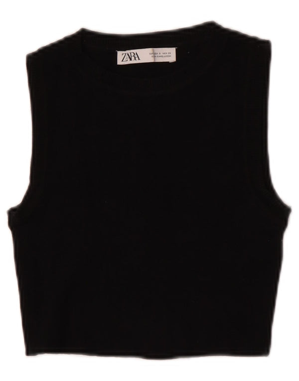 Zara Womens Crop Débardeur UK 8 Petit Noir