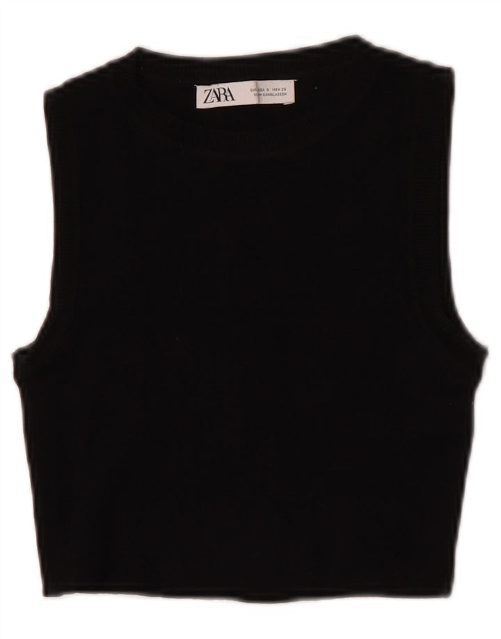 Zara Womens Crop Débardeur UK 8 Petit Noir