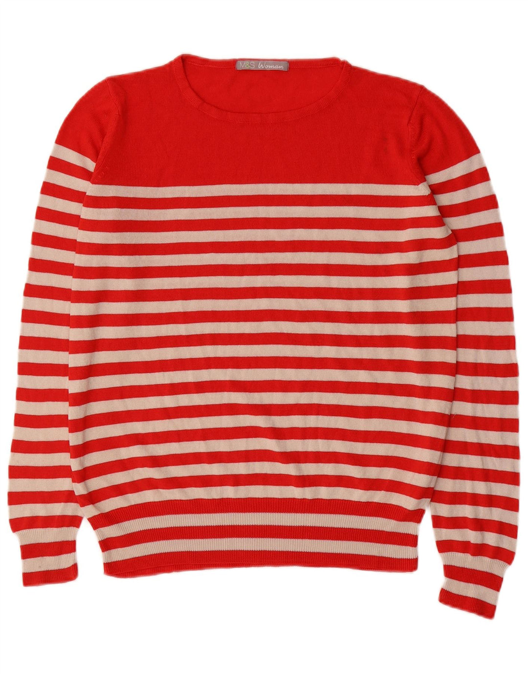 Marks & Spencer Pull à col rond pour femme UK 14 Rayé rouge moyen