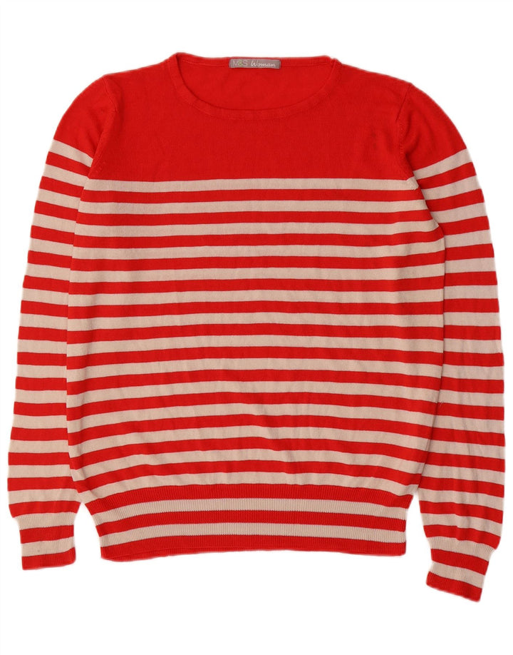 Marks & Spencer Pull à col rond pour femme UK 14 Rayé rouge moyen