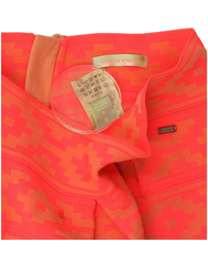 vintage Femme A-Line Jupe UK 14 Moyen W28 Orange Géométrique Polyester
