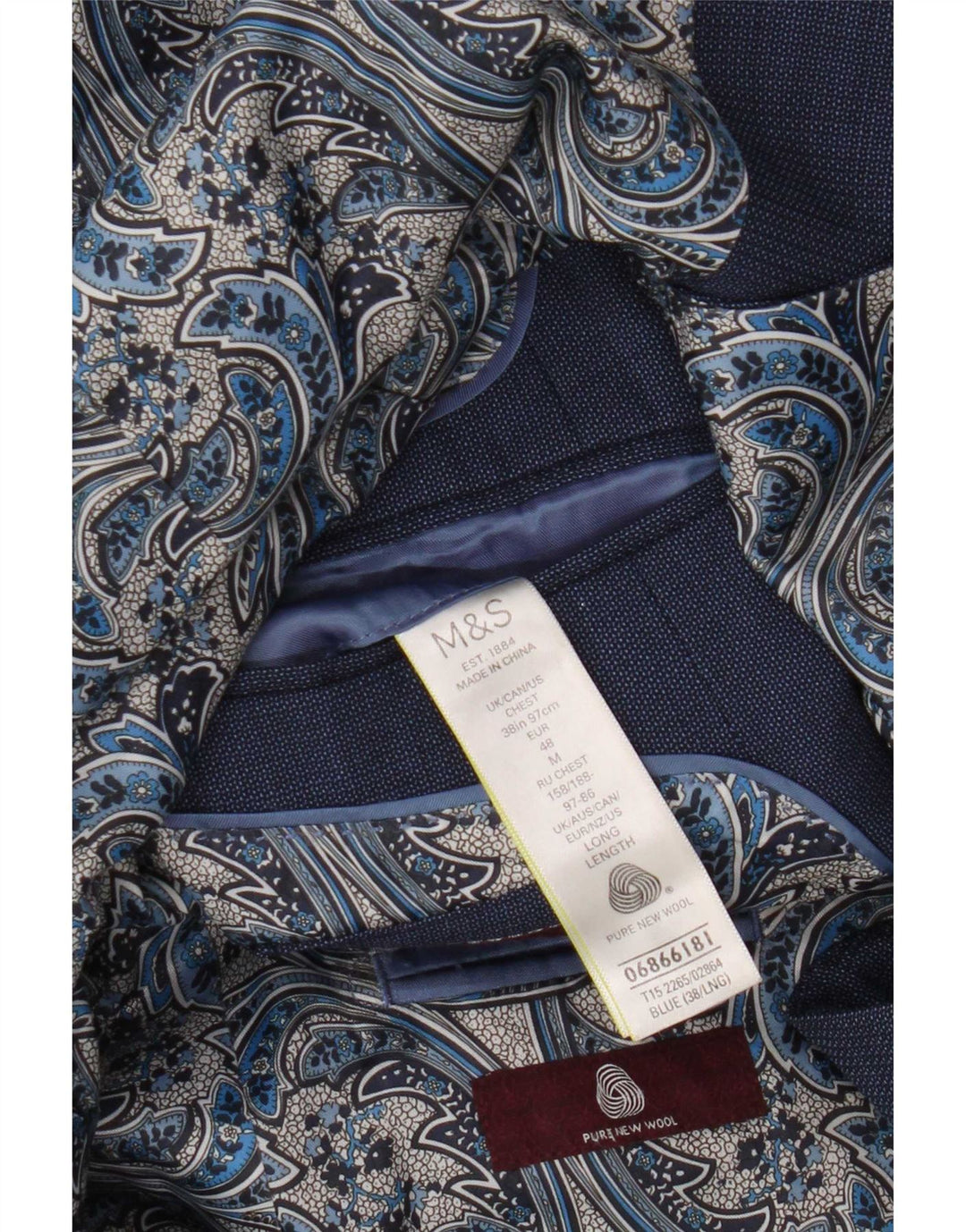 Marks & Spencer Veste blazer à 2 boutons pour homme UK 38 Bleu moyen Laine
