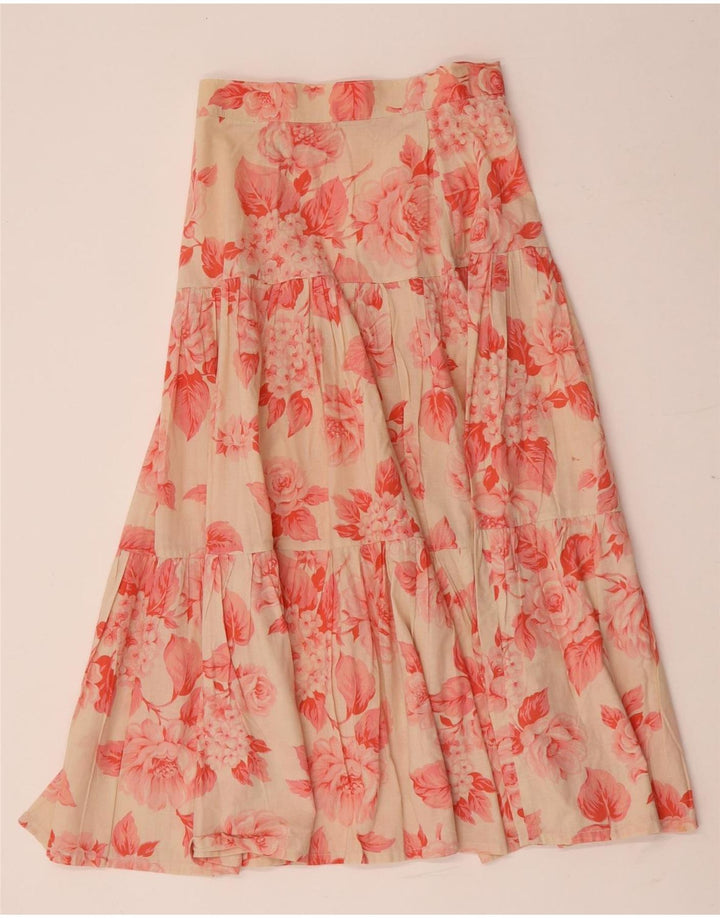 vintage Femmes Maxi Jupe Évasée W26 Petit Floral Rouge